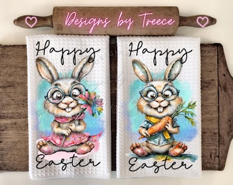 Easter Bunny Kitchen Towel PNG Sublimation Design (Digital Download)