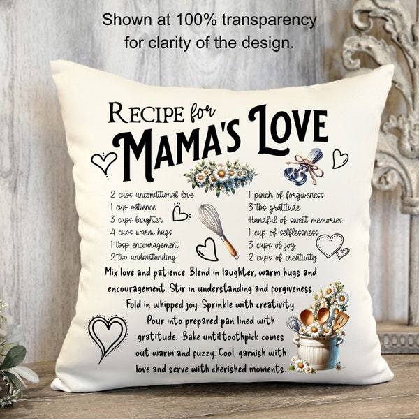 Recipe for Mama's Love Mom Pillow Cover Design - Mother's Day Gift Idea - PNG Graphic Instant Digital Download