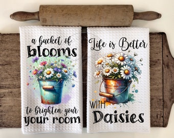 Rustic Wildflower Bucket Kitchen Towel PNG: Apron Sublimation Design (Digital Download)