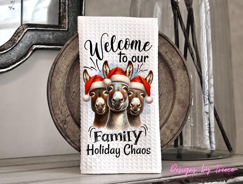 Funny Christmas Donkeys Kitchen Hand Towel Apron Sublimation Bundle PNG