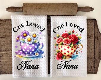 One Loved Nana Polka Dot Tea Cups - Kitchen Towel Apron Sublimation Bundle - Graphic Designs Instant Digital Download