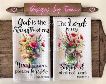 Christian Kitchen Towel PNG: Wildflower Jar, Psalms Design (Digital Download)