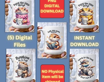 Bearded Dragon Coffee Mug Design Bundle: Whimsical Reptile PNG (Digital Download)
