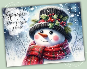 Snowman Sparkle Kitchen Glass Cutting Board Sublimation Design (PNG Digital Download) Winter