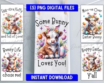 Highland Cow Bunny Ears PNG: Kitchen Towel Apron Sublimation (Digital Download)