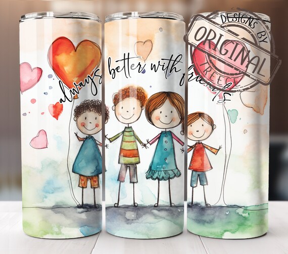 Friends Tumbler Design Stick Figures Kids Children Whimsical 