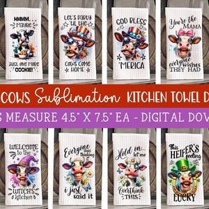 12 Funny Variety Cow Towel Sublimation - Kitchen Towel Designs - PNG Design Bundle - Holidays - Everyday Sampler