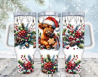 Highland Cow Gingerbread Christmas Tumbler Wrap: Winter Sublimation Design (Digital Download)