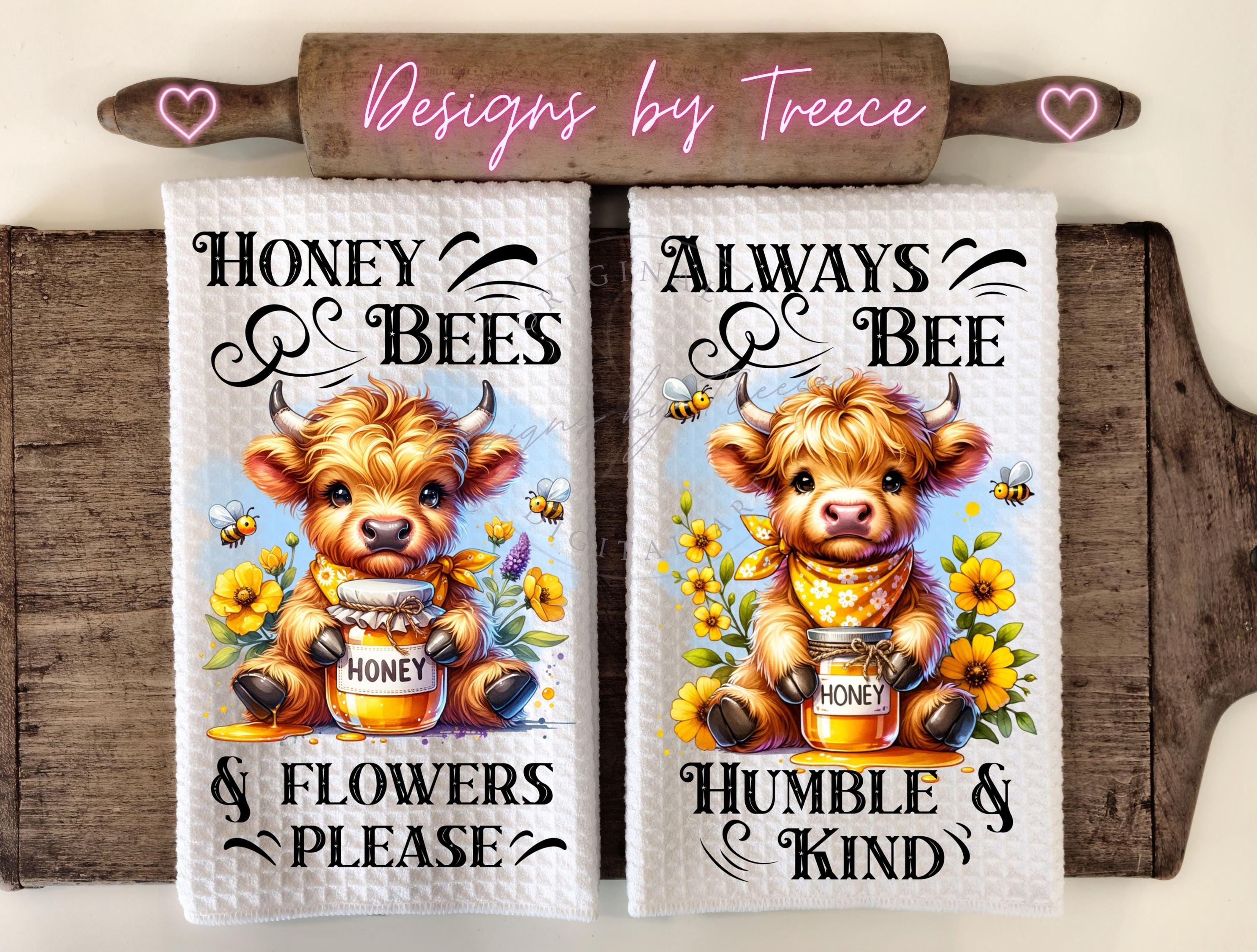 Highland Cow Honey Bees Kitchen Towel Apron: Floral PNG (digital ...