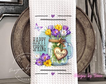 Toalla de primavera con diseño de azafrán PNG – Tarro de flores de primavera – Diseño digital de toalla de cocina