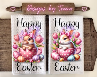 Taza PNG de conejito de Pascua / Diseños de sublimación de toallas de primavera / Bonita decoración de cocina de conejo de Pascua