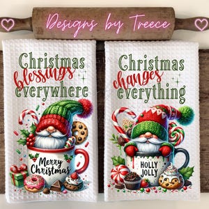 Gnome Christmas Mug PNG: Holly Jolly Kitchen Towel Design (Digital Download)