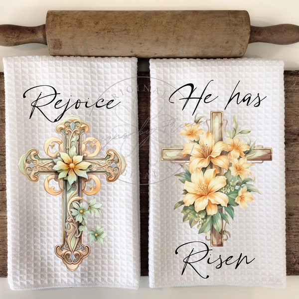 Rejoice He has risen Easter Christian Faith - Kitchen Hand Towel Apron Sublimation Bundle - PNG Graphic Designs - Instant Digital Download