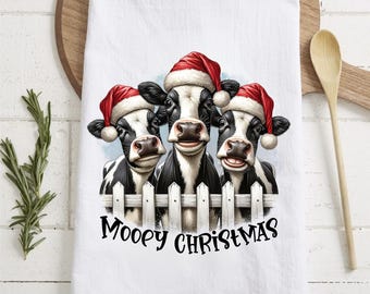 Mooey Christmas Cow Towel PNG | Farmhouse Holiday Sublimation Design
