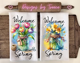 Spring Tulips & Daffodils Kitchen Towel Apron Sublimation Design (Digital Download)