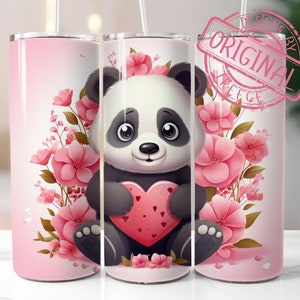 Panda Tumbler Wrap PNG: Valentine&#39;s Day Design (Digital Download)