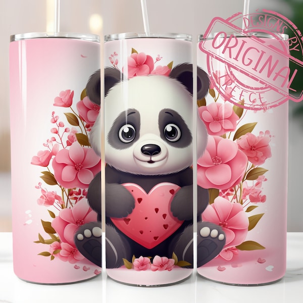 004 Panda Tumbler Wrap PNG | 20oz Skinny Tumbler PNG | Kids Whimsical Tumbler Wrap | Instant Digital Download, Valentine, Everyday Design