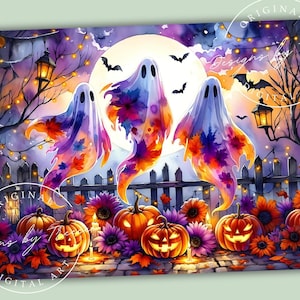 Spooky Ghosts Halloween Cutting Board Sublimation Design (PNG Digital Download
