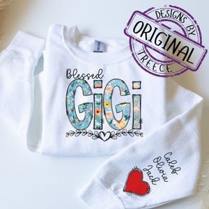 U Customize Blessed Gigi Grandma Grandkids Floral | Doodle Heart | Bundle 2 Files | Graphic Digital PNG for T-Shirt, Totes, Mugs, Gifts