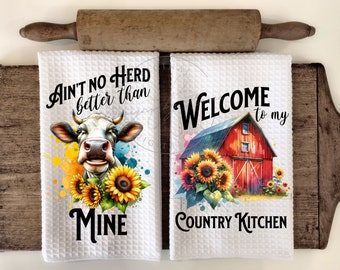 Farmhouse Country Cow Barn Funny Whimsical Kitchen Hand Towel - Apron Sublimation Bundle - PNG Graphic Designs - Instant Digital Download