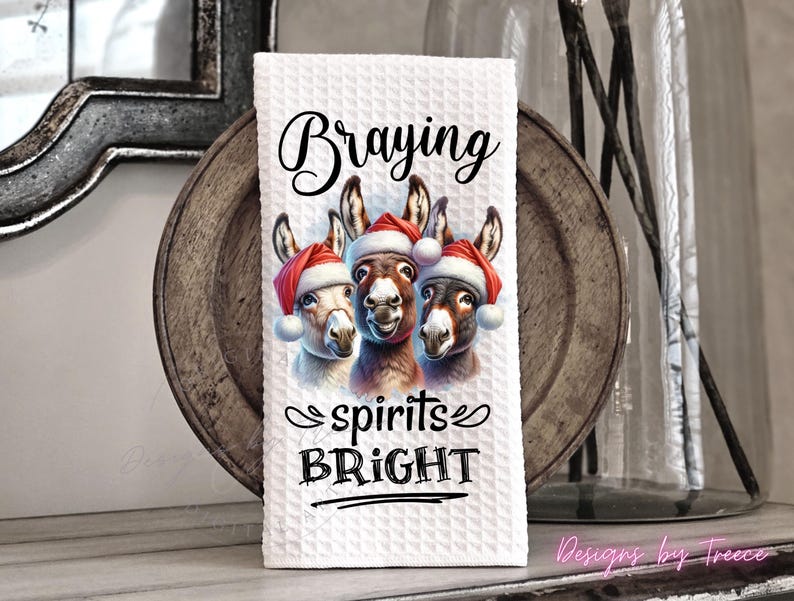 Funny Christmas Donkeys Kitchen Hand Towel Apron Sublimation Bundle PNG