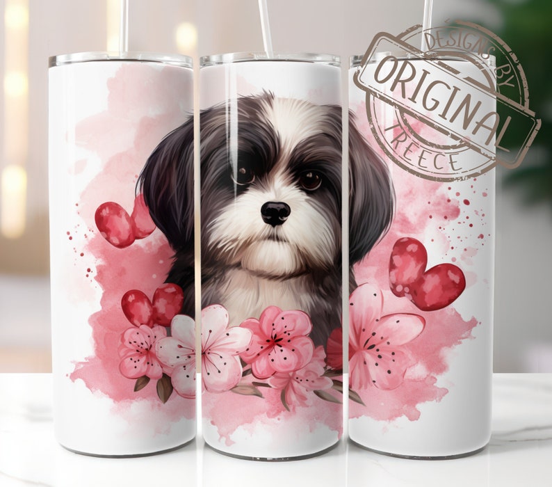 Shih Tzu Dog Floral Valentine Design | 20oz Skinny Tumbler Straight ...