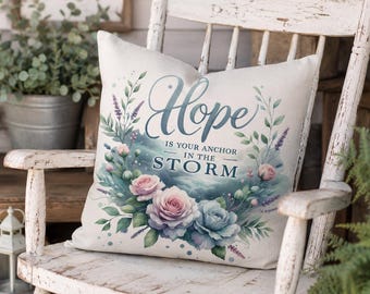 Hope Anchor Pillow Cover: Christian Floral Design (PNG Digital Download)
