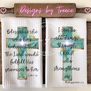 Scripture Cross Towel PNG | Christian Bible Verse Kitchen Towel | Faith Easter Sublimation Designs