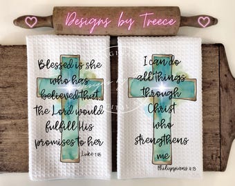 Scripture Cross Towel PNG | Christian Bible Verse Kitchen Towel | Faith Easter Sublimation Designs