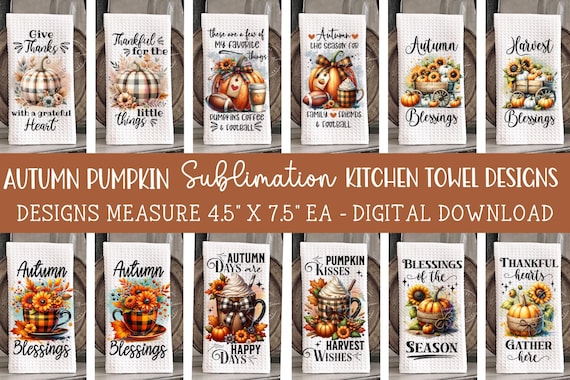 Autumn Pumpkin PNG Bundle | Fall Kitchen Towel Sublimation Designs | Rustic Harvest Farmhouse Digital Download