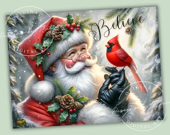 Believe Santa Cardinal Glass Kitchen Cutting Board PNG | Christmas Sublimation Design | Holiday Kitchen Decor Digital Download