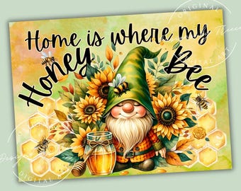 Honey Bee Gnome Cutting Board PNG | Sunflower Kitchen Sublimation Design