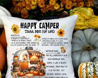 Happy Camper Recipe - Pillow Cover Design - Fall Autumn - PNG Graphic Instant Digital Download