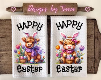 Highland Cow Spring Easter Kitchen Hand Towel Apron Sublimation Bundle PNG Designs Digital Download