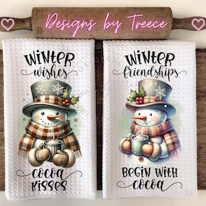 Snowman Winter Wishes Cocoa Kisses Christmas Kitchen Hand Towel Apron Sublimation Bundle PNG Graphic Designs Instant Digital Download