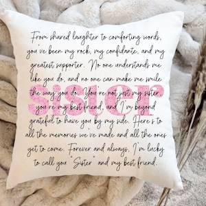 Carta a mi hermana: funda de almohada de agradecimiento y amor, diseño de sublimación, gráfico PNG, descarga digital instantánea