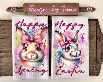 Easter Bunny Kitchen Towel: Spring Coquette Sublimation Design (PNG Digital)