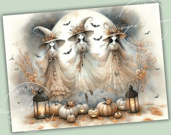 Witch Sisters Kitchen Glass Cutting Board PNG: Halloween Sublimation Design (Digital Download)