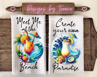 Summer Beach Vibes, Cocktails Kitchen Towel Apron Sublimation Bundle - Graphic Designs - Instant Digital Download