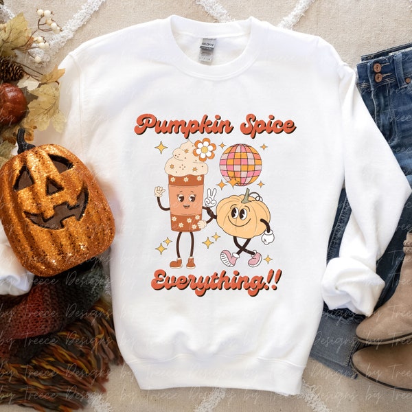 Whimsy Retro Pumpkin Spice Everything Digital PNG downloads Design Use for Autumn, Tshirt PNG Sublimation, dtf png, direct to film