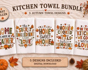 Fall Kitchen Towel Bundle PNG Autumn Farmhouse Decor Sublimation Graphics Harvest Download