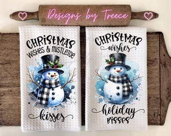 Diseño de sublimación de toalla de cocina con deseos navideños de muñeco de nieve (descarga digital)