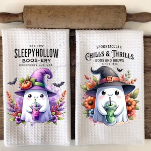 Whimsical Funny Halloween Ghosts - Kitchen Hand Towel Apron Sublimation Bundle - PNG Graphic Designs - Instant Digital Download