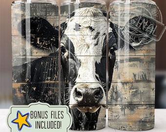 Farmhouse Cow Tumbler Wrap: Rustic Black and White Design (Digital Download)