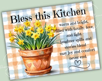 Bless This Kitchen Daffodil Glass Cutting Board PNG Sublimation Design