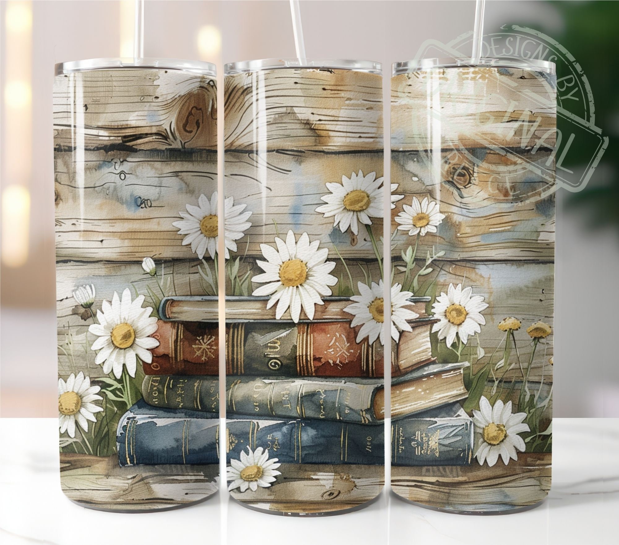 Daisy Stacked Book Lover Rustic Farmhouse Style | 20oz Seamless Tumbler ...