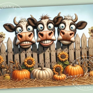 Tagliere autunnale a forma di mucca divertente: zucche autunnali fantasiose (download digitale PNG)