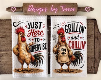 Paquete de imágenes PNG de gallos para el Día del Padre, diseños divertidos para toallas de papá, decoración de cocina rústica, archivos de sublimación.