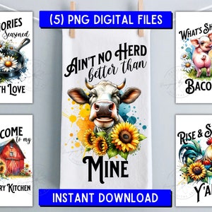 Farmhouse, Cow, Pig, Rooster, Iron Skillet, Barn Farmhouse Country Kitchen Towel Apron Sublimation Graphic Designs Instant Digital Download