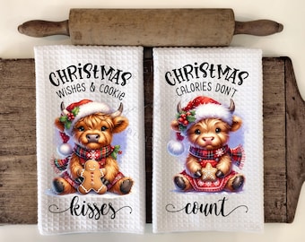 Christmas Highland Cow Kitchen Towel: Holiday Sublimation Design (PNG Digital Download)